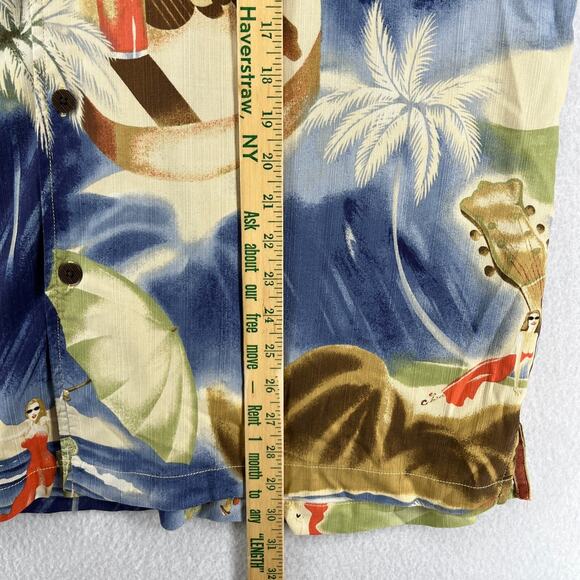 TOMMY BAHAMA Shirt Men L Silk Camp Hawaiian Cocktails Guitar Bartender Camp - Picture 15 of 16
